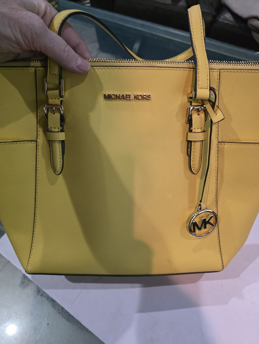New Michael Kors Yellow Saffiano Tote with MK Charm
